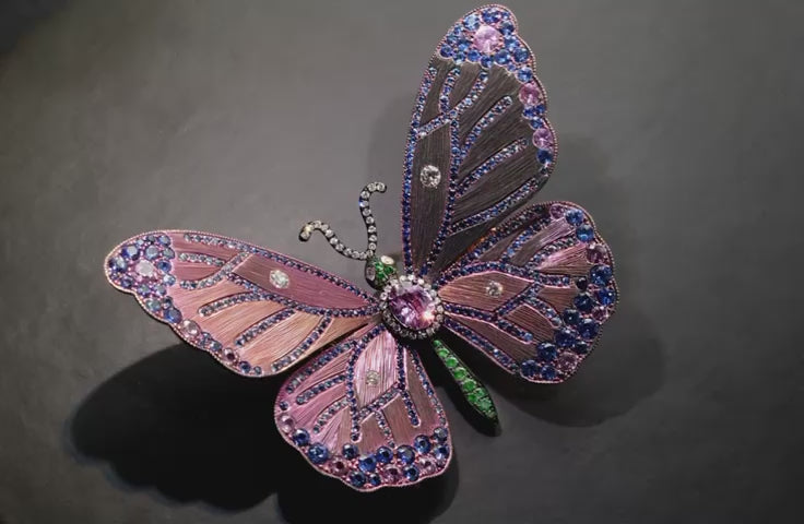 Gem Stones in Titanium & 18Karat Gold Butterfly Brooch